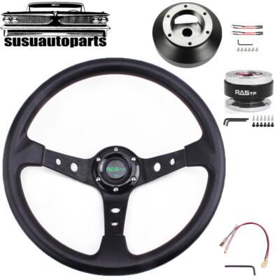 350mm Black Steering Wheel+ Quick Release+Hub Adapter For Honda Civic 2001-2011