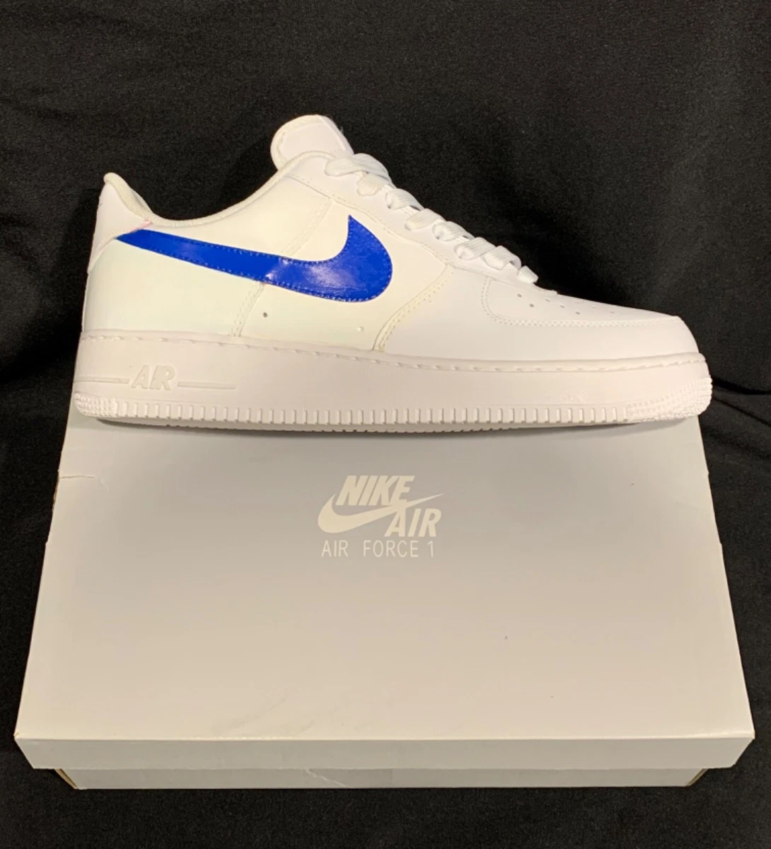 Nike Air Force 1 Low White (BLUE Custom Swoosh) | eBay