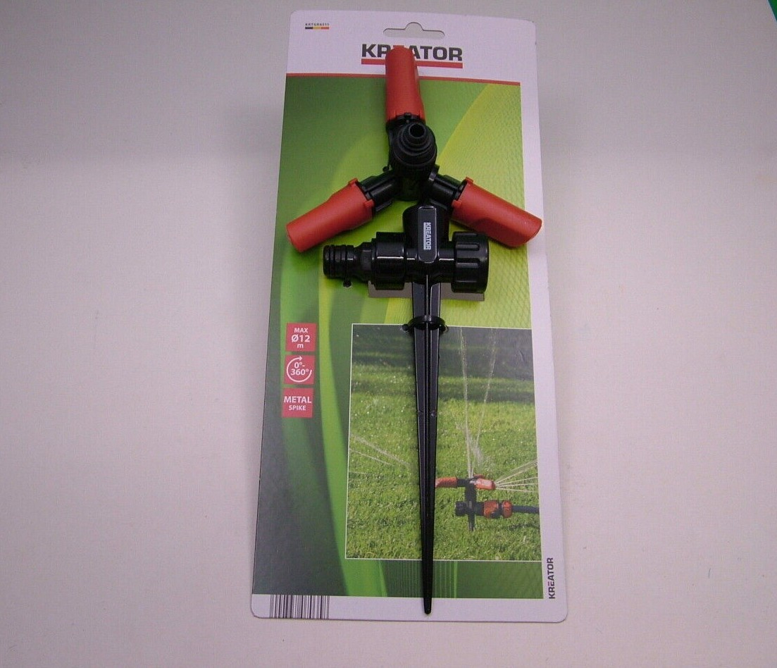 Lawn water sprinkler sprayer with spike, fixed or rotating, 3 adjustable nozzles