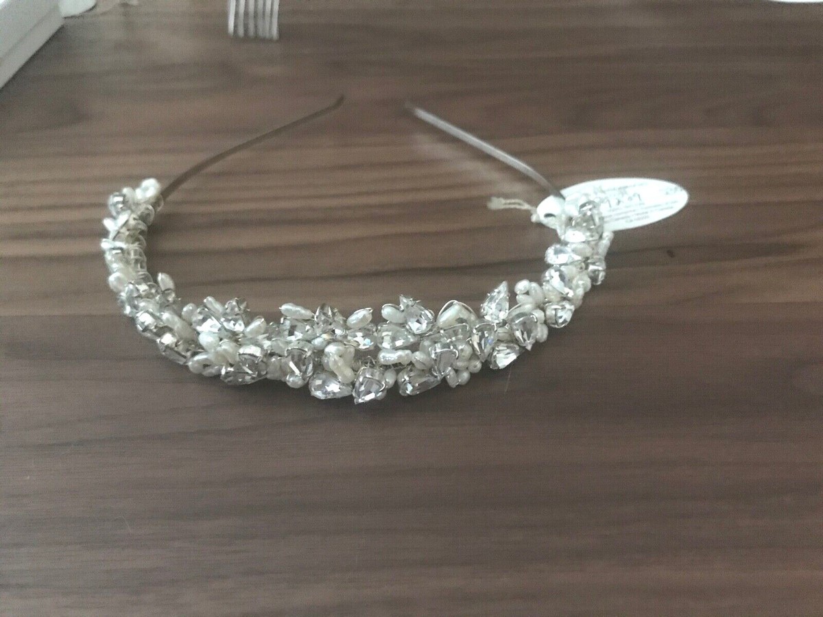 Malis Henderson Silver Pearl and Rhinestone‎ Flowers Bridal Headpiece NEW Pearl Headband • Pearl & Crystal Wedding Headband • Bridal  main image 2