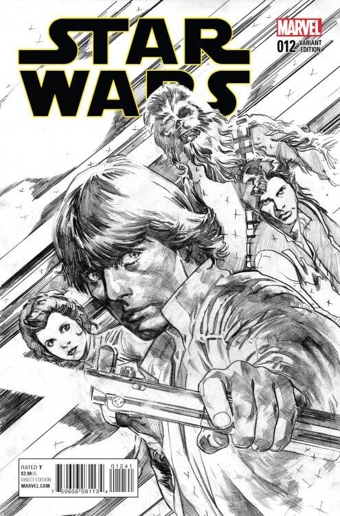 STAR WARS #12 1:100 STUART IMMONEN B&W SKETCH VARIANT 2015 MARVEL