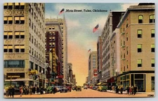 Tulsa Oklahoma~Main Street~Zales~Renbergs~Clarks~Hi-Rise Bldgs~1946 Linen PC