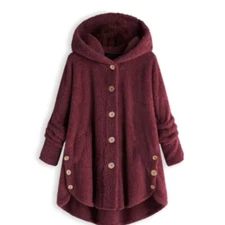 Ladies Jacket Plus Size Coat Hoodie Fleece Fluffy Holiday Casual Women Outwear