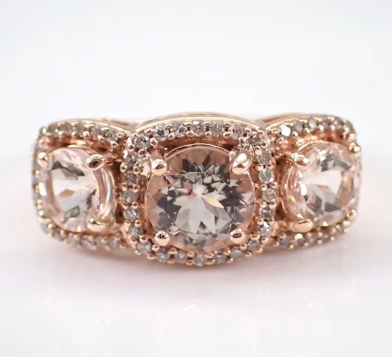 Round Cut Simulated Peach Morganite Engagement Band Ring In 14k Rose Gold Plated - Image 4 of 4