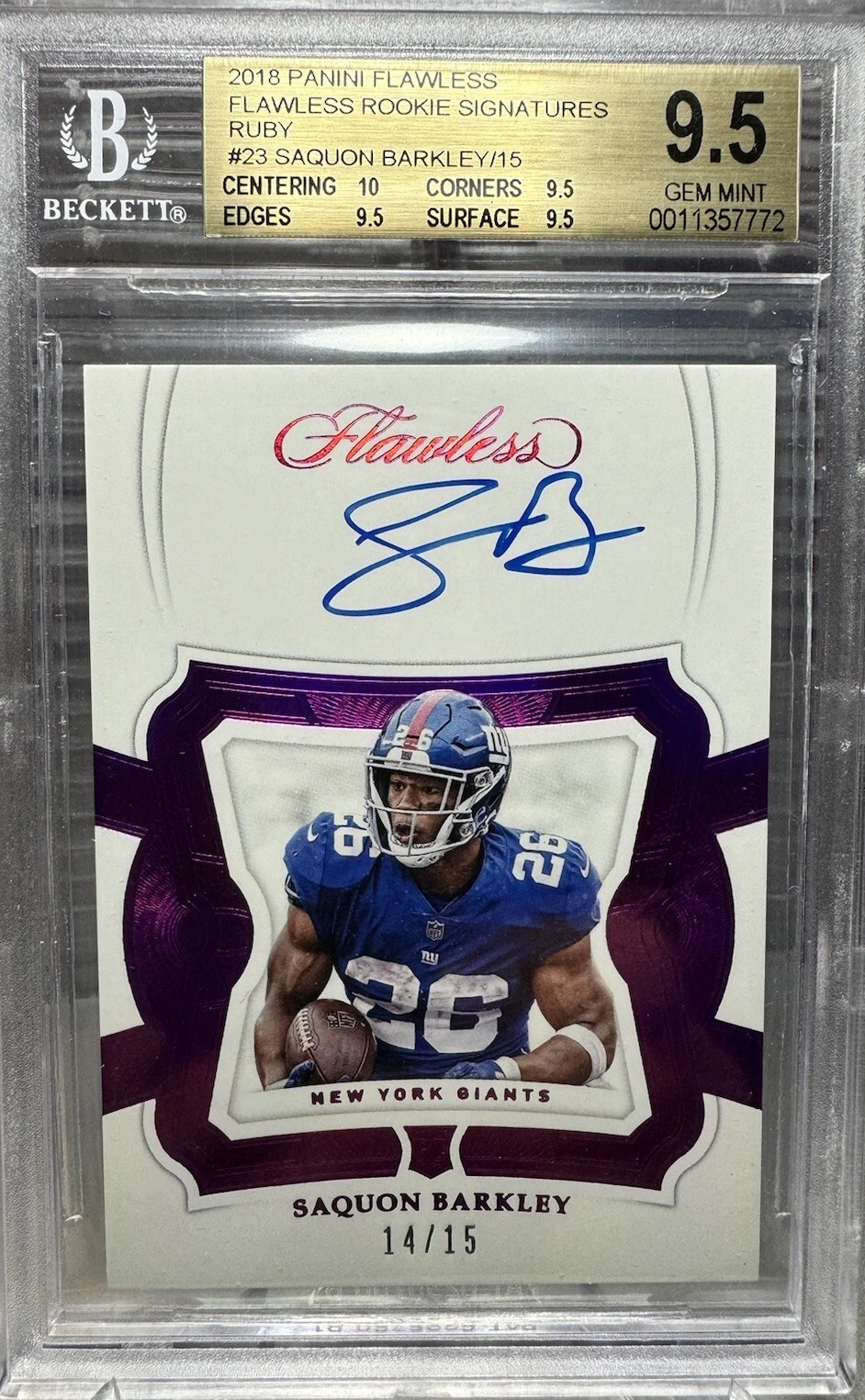 Saquon Barkley Panini Flawless Rookie Dual Patch Autographs #SB Ruby