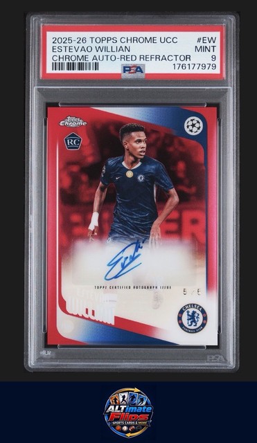 Estevao 2025 Topps Topps Chrome UEFA Club Competitions Chrome Autographs Red