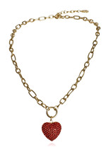 Collana Donna Cuore Rosso Cristalli Girocollo Catena Oro Fashion Elegante