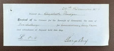 1879 Coroner's Inquest Receipt for Elizabeth Budge Borough of Gravesend