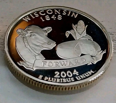 #ad 2004 S Mirror like Cameo PROOF 90% SILVER quot;Wisconsinquot; Washington Quarter $19.99