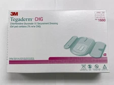 3M 1660 Tegaderm CHG I.V. Securement Dressing, 2 ¾” x 3 ⅜” 25/Box EXP 06/29/2026