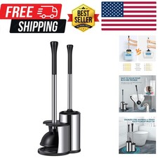 Toilet Plunger Bowl Brush Set: Hideaway Heavy Duty Toilet Plunger Scrubber Cl...