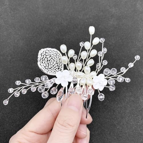 Bridal Flower Hair Comb White Wedding Floral Crystal Pearl  display picture 1