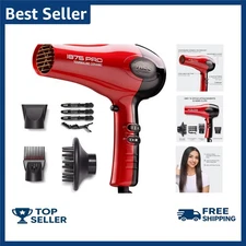 1875W Tourmaline Ceramic Hair Dryer, 3 Heat & 2 Speed Settings, Cool Shot, Red
