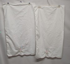 Vintage Standard White Floral Embroidered Stitching Detail Pillowcases Set of 2