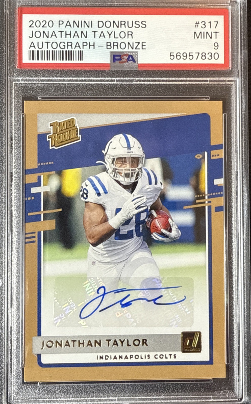 2020 Donruss Jonathan Taylor #317 Auto Bronze Indianapolis Colts PSA 9 Mint