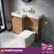 Toilet and Sink Vanity Unit 900mm Natural Oak Effect Left Hand Bathroom Sink