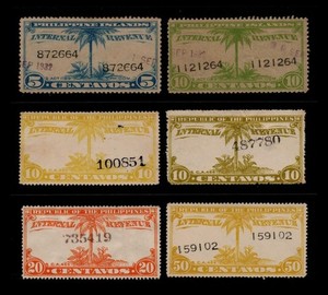 Assorted PHILIPPINES REVENUE FISCAL LARGE FORMAT LOT Six Stamps SEE PHOTOS D-120