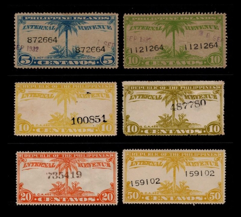 Assorted PHILIPPINES REVENUE FISCAL LARGE FORMAT LOT Six Stamps SEE PHOTOS D-120
