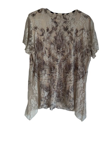Y2K Roz & Ali Womens Lace Overlay Top Plus 1X Beige Black Fairy Boho USA Made - Picture 3 of 6