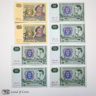 SWEDEN: Set of 8 Swedish Krona Banknotes.