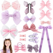 18pcs purple  pink hair bows for girls. cute bows with alligator clips, bow ...