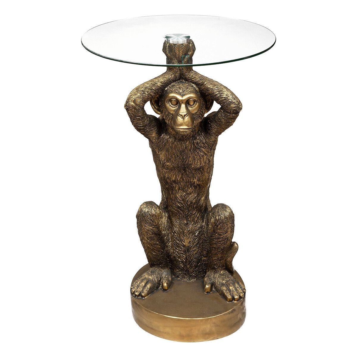 Table d'Appoint Wild Monkey 52cm Coloris Or : Bout de Canapé Design Singe en Résine