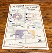 Yankees vs Astros Game Used Line-Up Card 4/2/2014 Jeter Beltran McCann Altuve