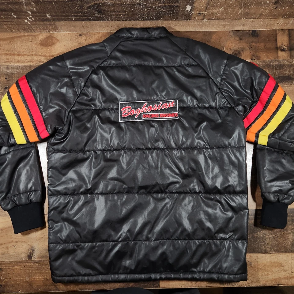 Vintage Simpson Racing Puffer Jacket Mens XL Black Boghosian Engines  - Image 2 of 4