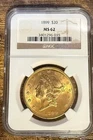 1899 $20 certified gold coin MS62 Lady Liberty