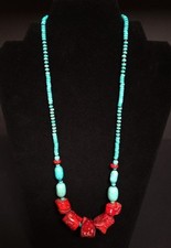 COLLANA GROSSA MEDITERRANEA CORALLO E TURCHESE 23" ~ PEZZO STRAORDINARIO!