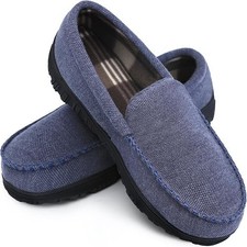 Mens Moccasin Slippers Indoor Outdoor House Slippers Warm Plush Fuzzy Memory ..