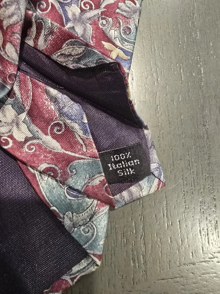 "Corbata clásica de colección Henry Grethel para hombre 100 % seda italiana floral granate 55"" por 4""" Foto 3 de 3