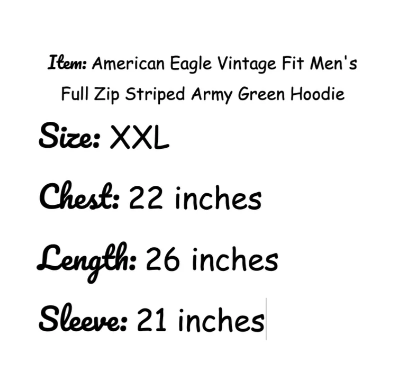Moletom com capuz American Eagle vintage ajuste masculino listrado com zíper completo verde exército tamanho XXL - Imagem 3 de 3