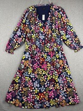 Talbots Dress Womens XL Navy Multicolor Floral Fit Flare V Neck 3/4 Sleeve Lined