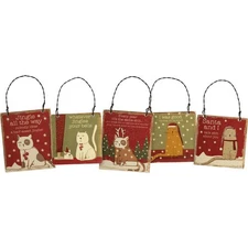 Primitives by Kathy 110006 Sassy Cats Ornament Set of 5, Wood, Paper, Wire