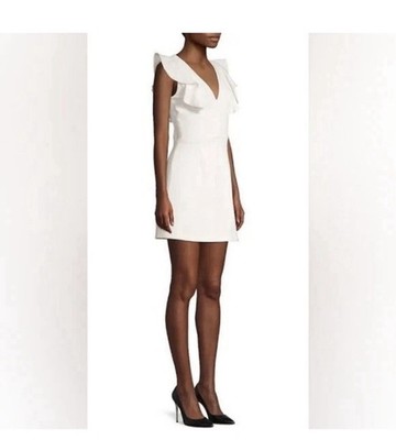 French Connection Whisper White Ruffled V-Neck Sleeveless Mini Dress Size 8 NWT