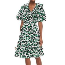 Diane von Furstenberg Hirita Leopard-Print Vacation Travel Cotton Wrap Dress M