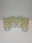 4 Vintage Anchor Hocking Yellow Roses On Lattice Glasses 14oz