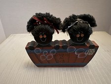 Vintage Shelf Sitter African American Wooden Doll Folk Art 4” X 5” Scrub A Dub