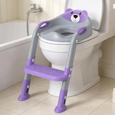 Potty Training Seat with Step Stool Ladder Kids Toddlers Grey Purple SKYROKU