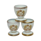 VINTAGE QUEEN ELIZABETH II CORONATION MILK GLASS EGG CUPS - LOT OF 3