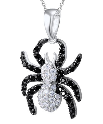 Spinne Sterling Silber Anhänger schwarzer Spinell und funkelnder CZ mit Geschenkbox