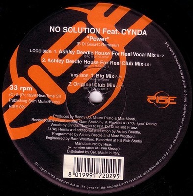 No Solution Feat Cynda - Power (12'') (Very Good Plus (VG+)) - 4163301297