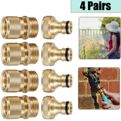 #ad 4 Set 3 4quot; Garden Hose Quick Connect Water Hose Fit Brass Female Male Connector $12.97
