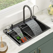 30 in. Drop in Workstation Stainless Steel Kitchen Sink with Waterfall Faucet