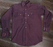 80's LEVI'S Western Shirt Vintage 1970's, 1980's Red Blue Check pearl snaps MED