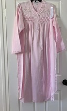 NWT MISS ELAINE S BRUSHED BACK SATIN EMBROIDERED LONG SLEEVE NIGHTGOWN Pink