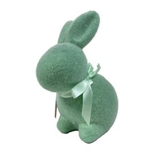 Way To Celebrate Flocked Green Bunny 9" Lightweight Decorative Figurine