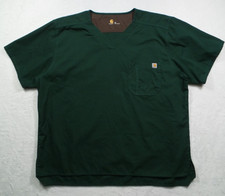 Carhartt Scrub Top Mens Size XL Green Classic Fit Ripstop Chest Pocket V-Neck