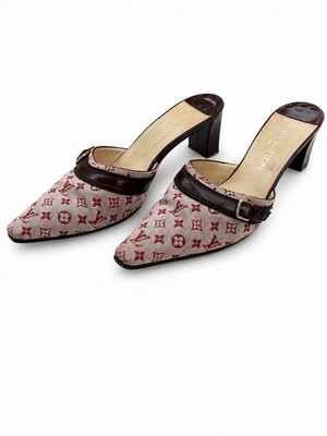 Louis Vuitton Monogram Mini Lin Mules Gr. 39 Cherry Bordeaux